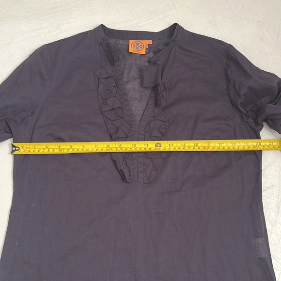 Tory Burch navy blue lightweight ruffle neckline tunic top - Picture 9 of 14